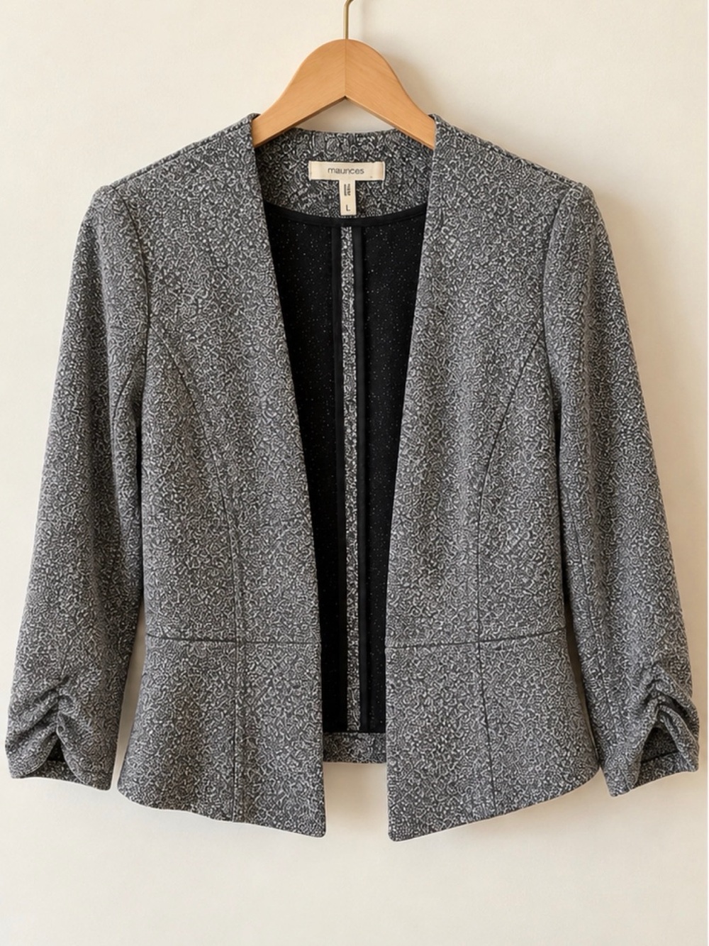 Maurices Gray Speckled Collarless Peplum Blazer Jacket Size L